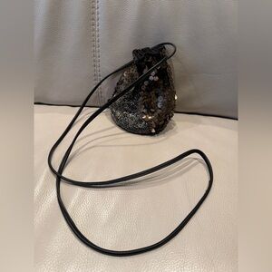 Ecoté sequence and beadwork pouch mini bucket bag